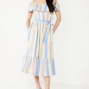 Draper James Pastel Multi-Stripe Off-Shoulder Midi Dress | Size XXL